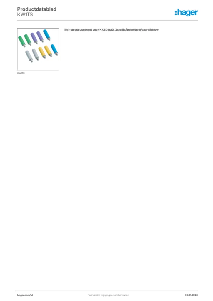 Afbeelding Hager Productdatablad KW1TS | Hager Nederland
