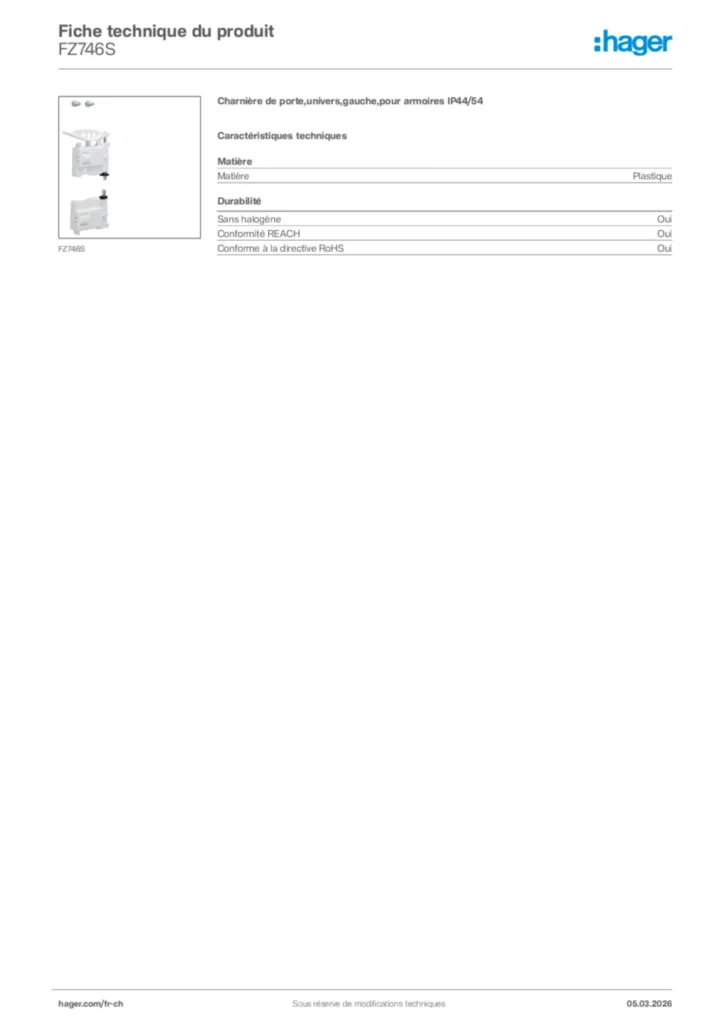 Image Hager Fiche technique du produit FZ746S | Hager Suisse