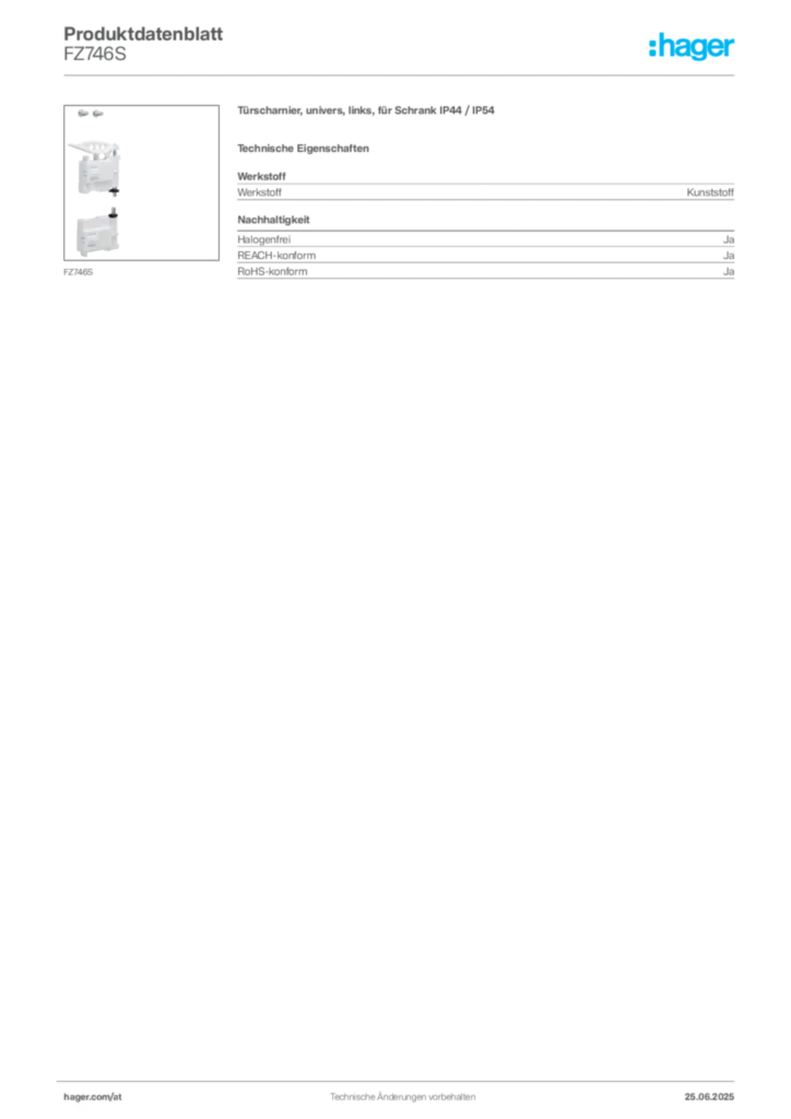 Bild Hager Produktdatenblatt FZ746S | Hager Deutschland