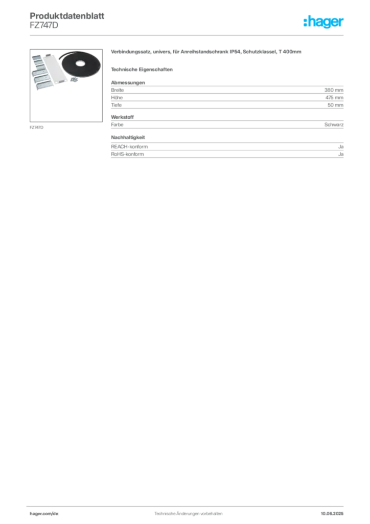 Bild Hager Produktdatenblatt FZ747D | Hager Deutschland