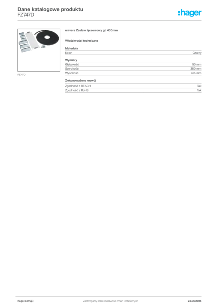 Zdjęcie Hager Dane katalogowe produktu FZ747D | Hager Polska