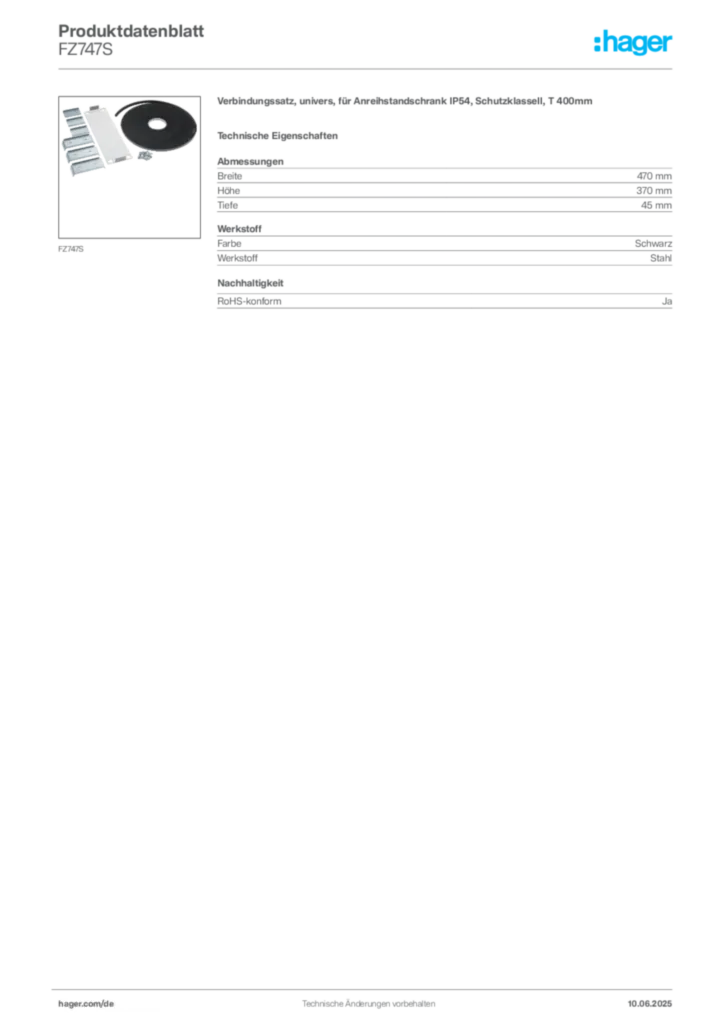 Bild Hager Produktdatenblatt FZ747S | Hager Deutschland