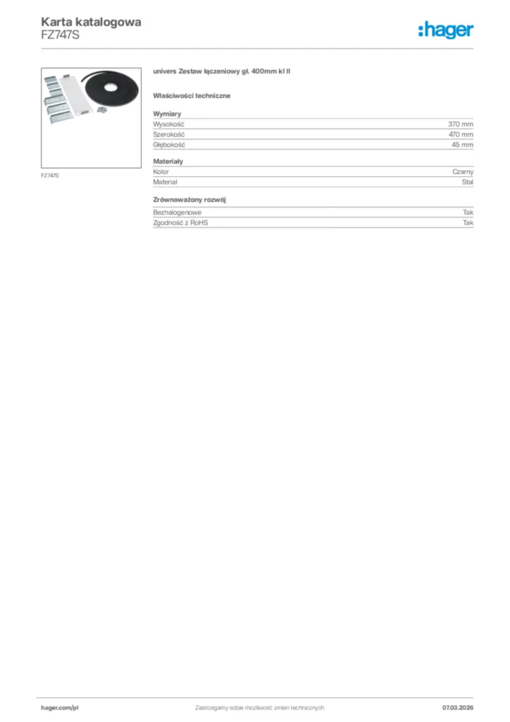 Zdjęcie Hager Karta katalogowa FZ747S | Hager Polska