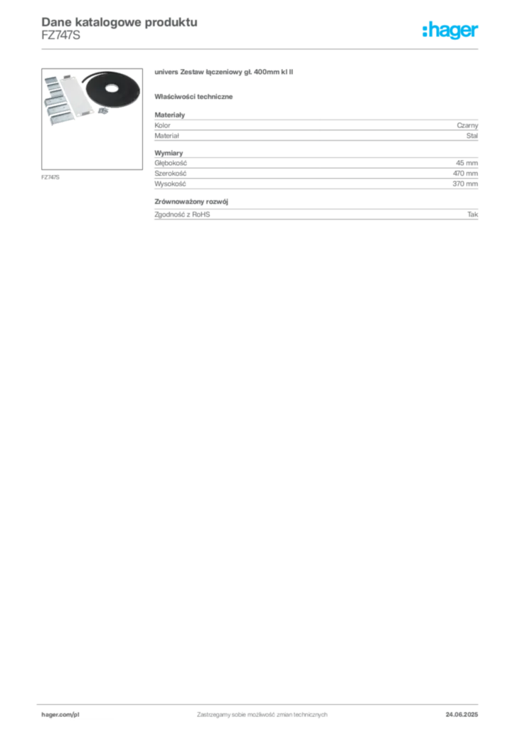 Zdjęcie Hager Dane katalogowe produktu FZ747S | Hager Polska