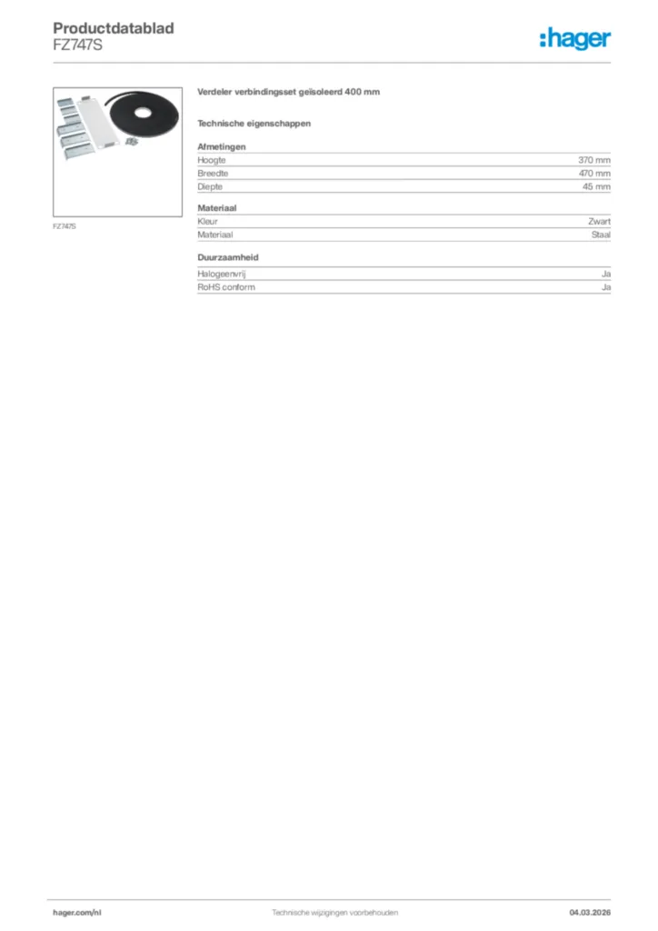 Afbeelding Hager Productdatablad FZ747S | Hager Nederland