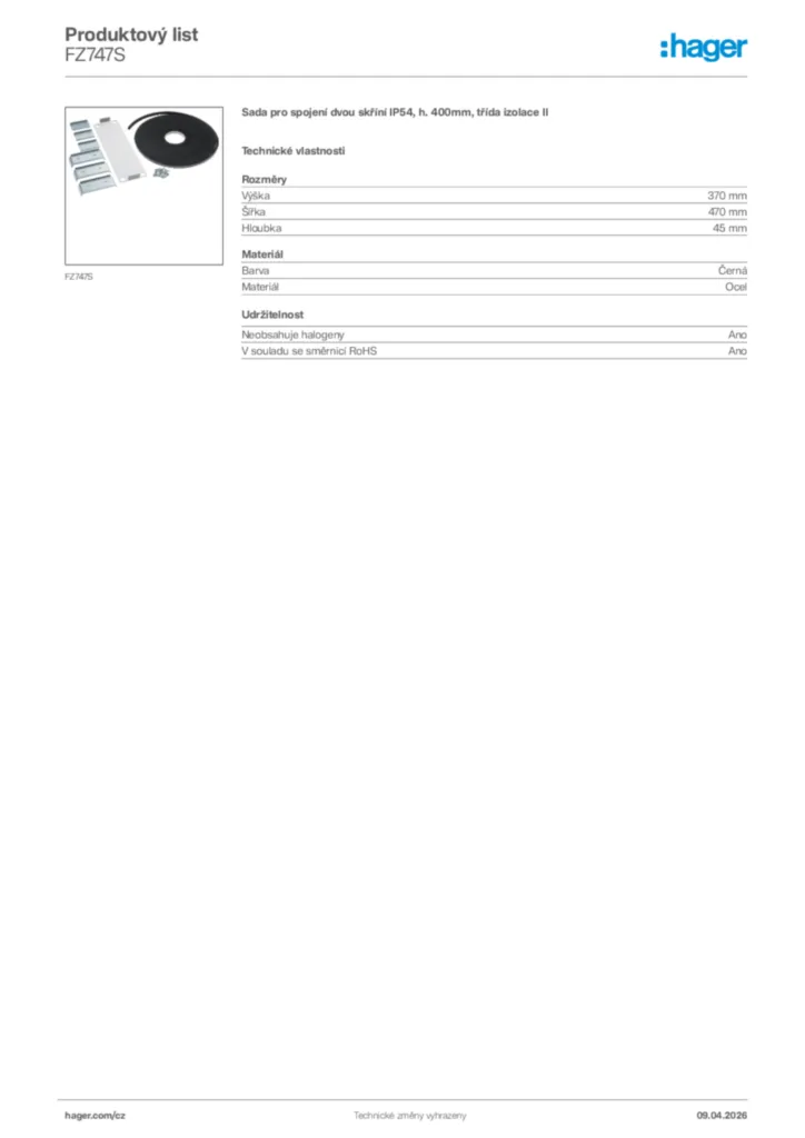 Obrázek Hager Product data sheet FZ747S | Hager