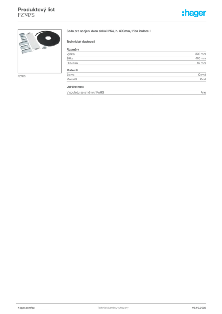 Obrázek Hager Produktový list FZ747S | Hager