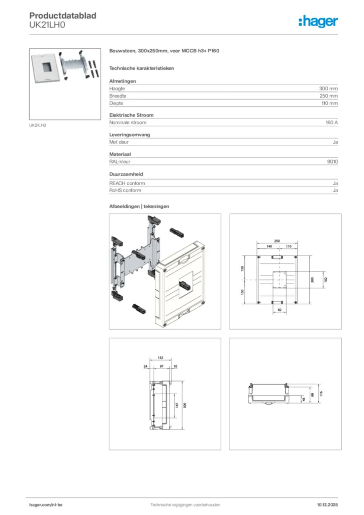 Afbeelding Hager Productdatablad UK21LH0 | Hager Belgium