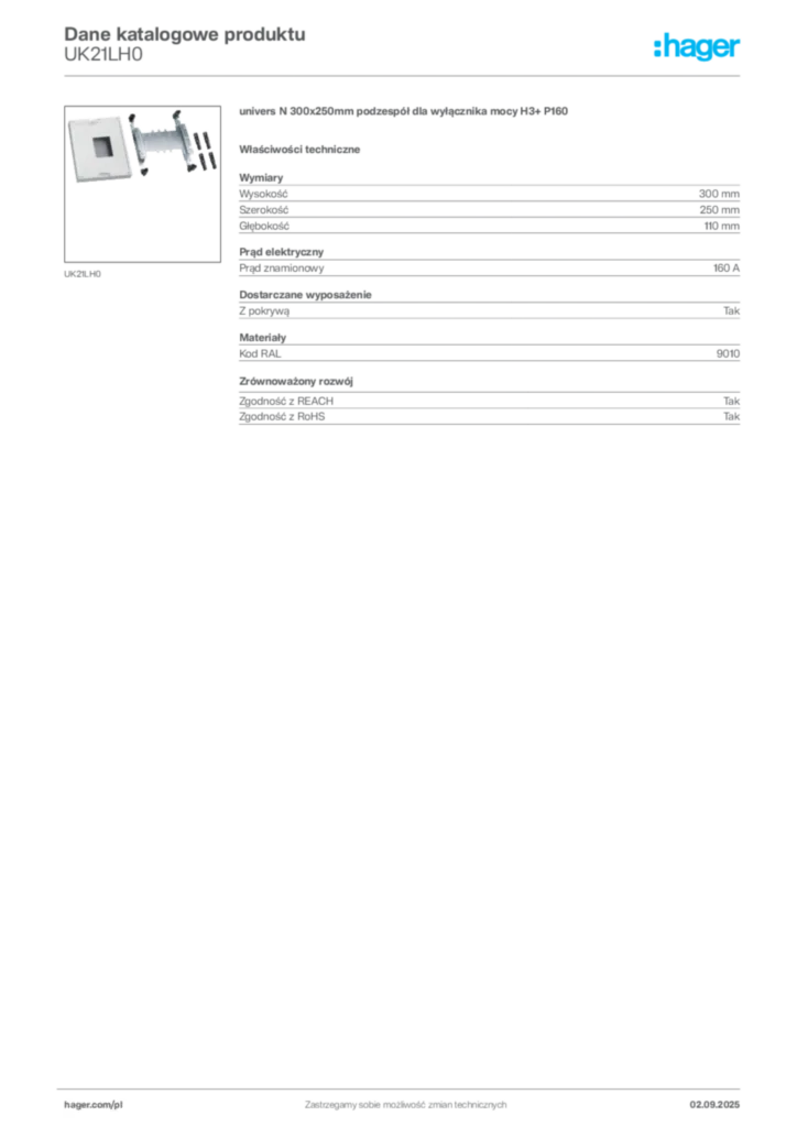 Zdjęcie Hager Dane katalogowe produktu UK21LH0 | Hager Polska