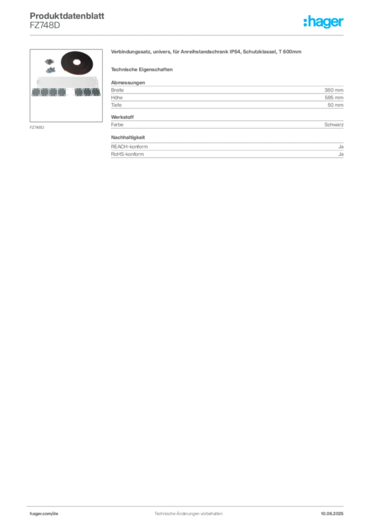 Bild Hager Produktdatenblatt FZ748D | Hager Deutschland