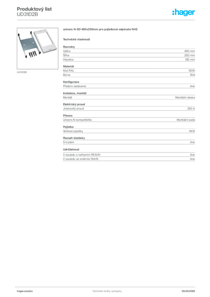 Obrázek Hager Produktový list UD31D2B | Hager