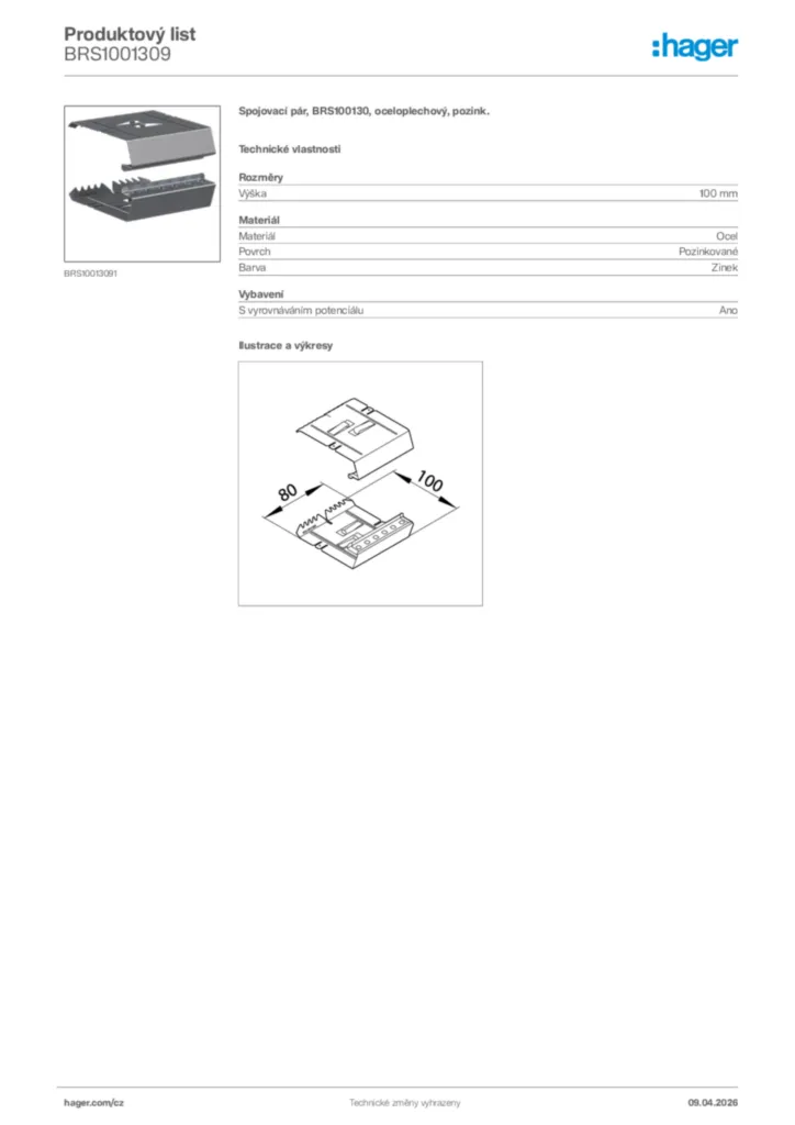 Obrázek Hager Product data sheet BRS1001309 | Hager