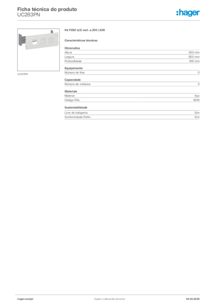 Imagem Hager Ficha técnica do produto UC283PN | Hager Portugal