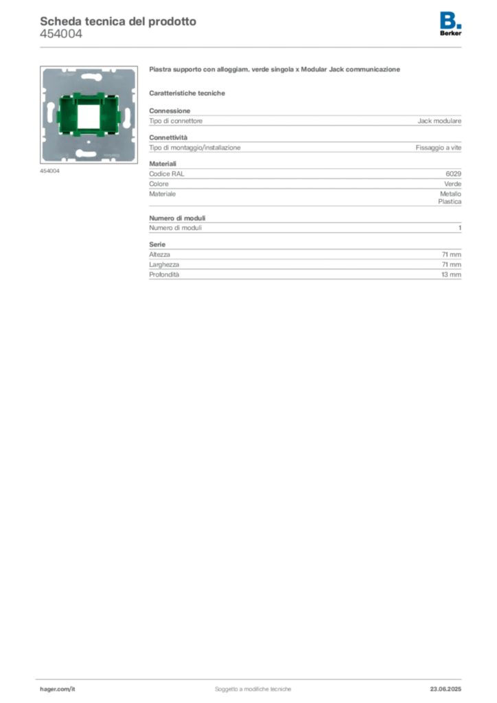 Immagine Berker Scheda tecnica del prodotto 454004 | Hager Italia