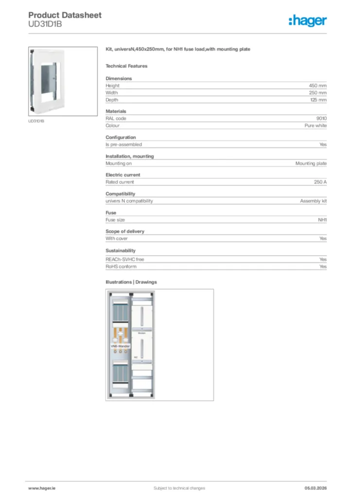 Image Hager Product data sheet UD31D1B  | Hager