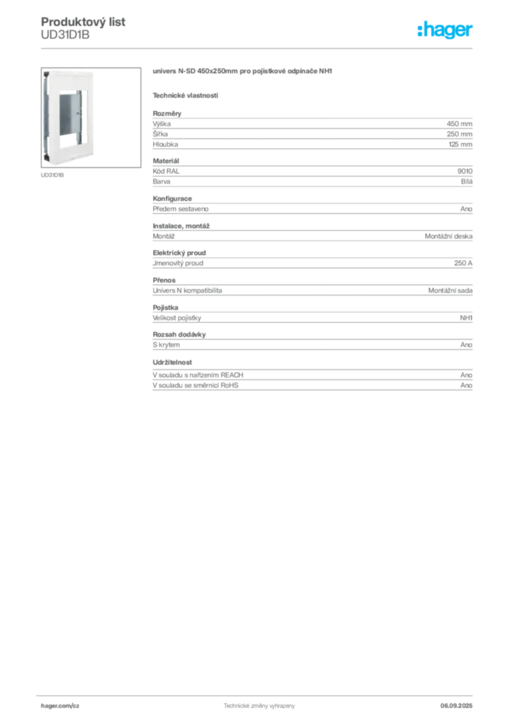 Obrázek Hager Produktový list UD31D1B | Hager