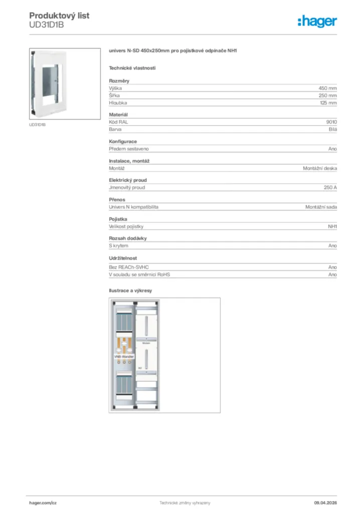 Obrázek Hager Product data sheet UD31D1B | Hager