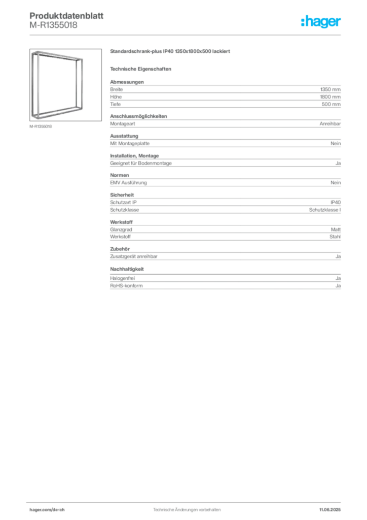 Bild Hager Produktdatenblatt M-R1355018 | Hager Schweiz