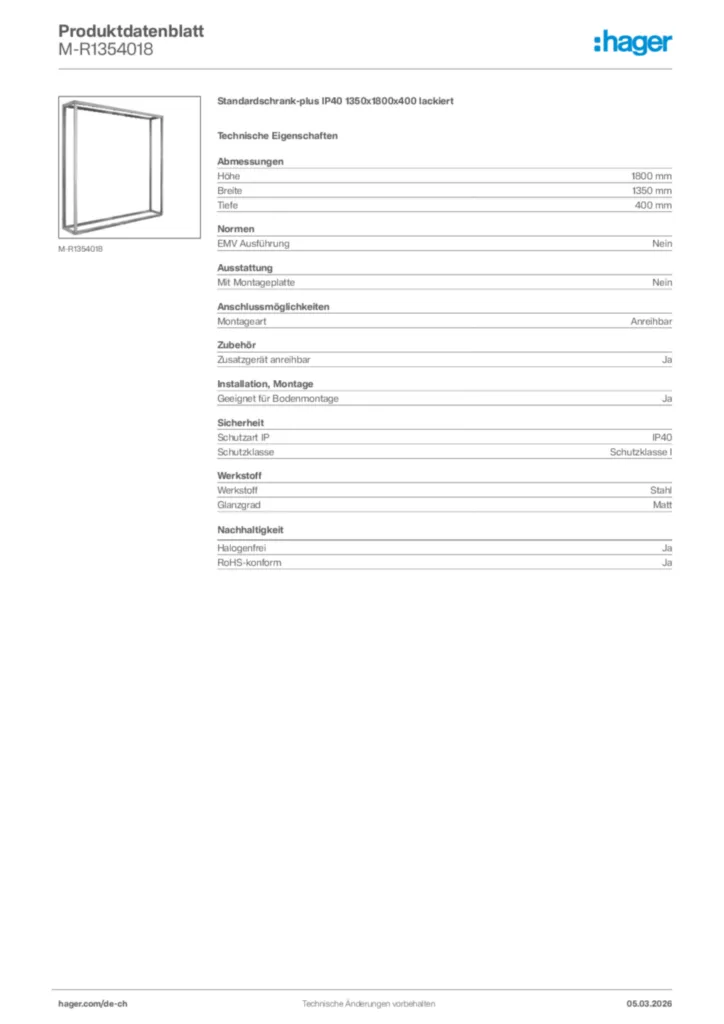 Bild Hager Produktdatenblatt M-R1354018 | Hager Schweiz