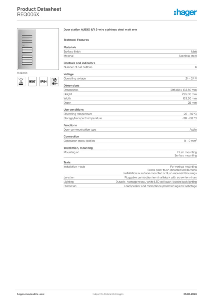 Image Hager Product data sheet REQ006X  | Hager