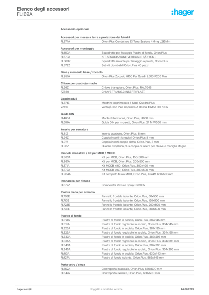 Immagine Hager Scheda tecnica del prodotto FL169A | Hager Italia