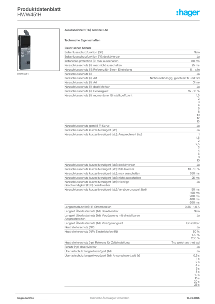 Bild Hager Produktdatenblatt HWW451H | Hager Deutschland