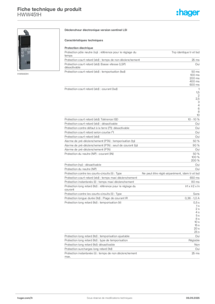 Image Hager Fiche technique du produit HWW451H | Hager France