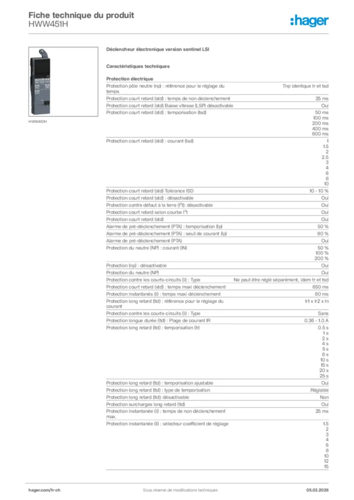 Image Hager Fiche technique du produit HWW451H | Hager Suisse