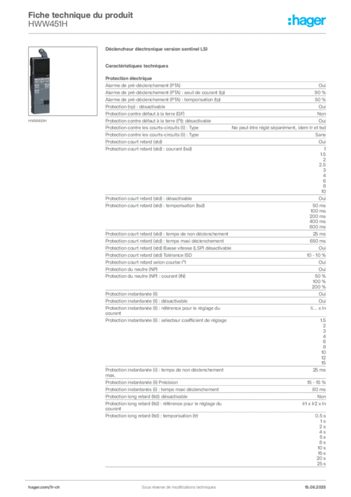 Image Hager Fiche technique du produit HWW451H | Hager Suisse