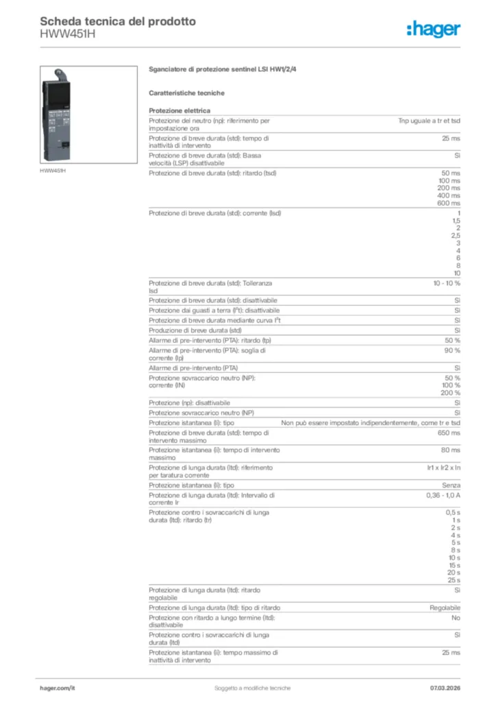 Immagine Hager Scheda tecnica del prodotto HWW451H | Hager Italia