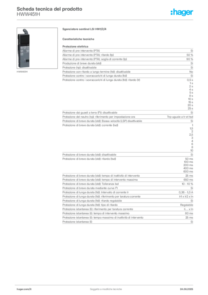 Immagine Hager Scheda tecnica del prodotto HWW451H | Hager Italia