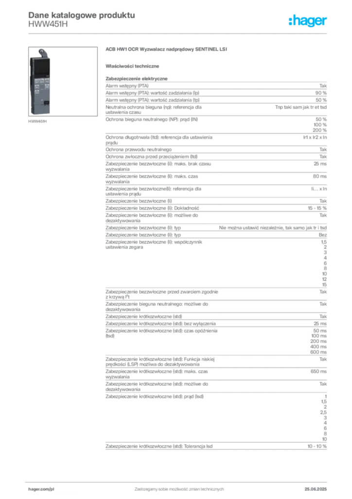 Zdjęcie Hager Dane katalogowe produktu HWW451H | Hager Polska