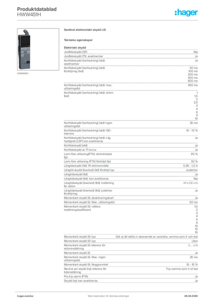 Bild Hager Produktdatablad HWW451H | Hager Sverige