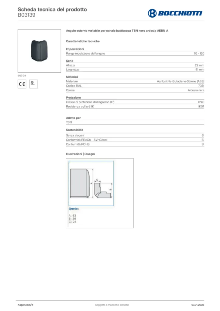 Immagine Bocchiotti Scheda tecnica del prodotto B03139 | Hager Italia
