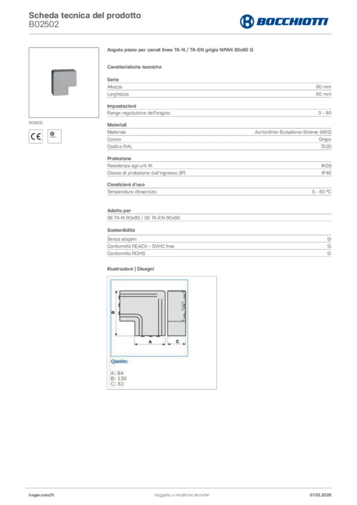 Immagine Bocchiotti Scheda tecnica del prodotto B02502 | Hager Italia