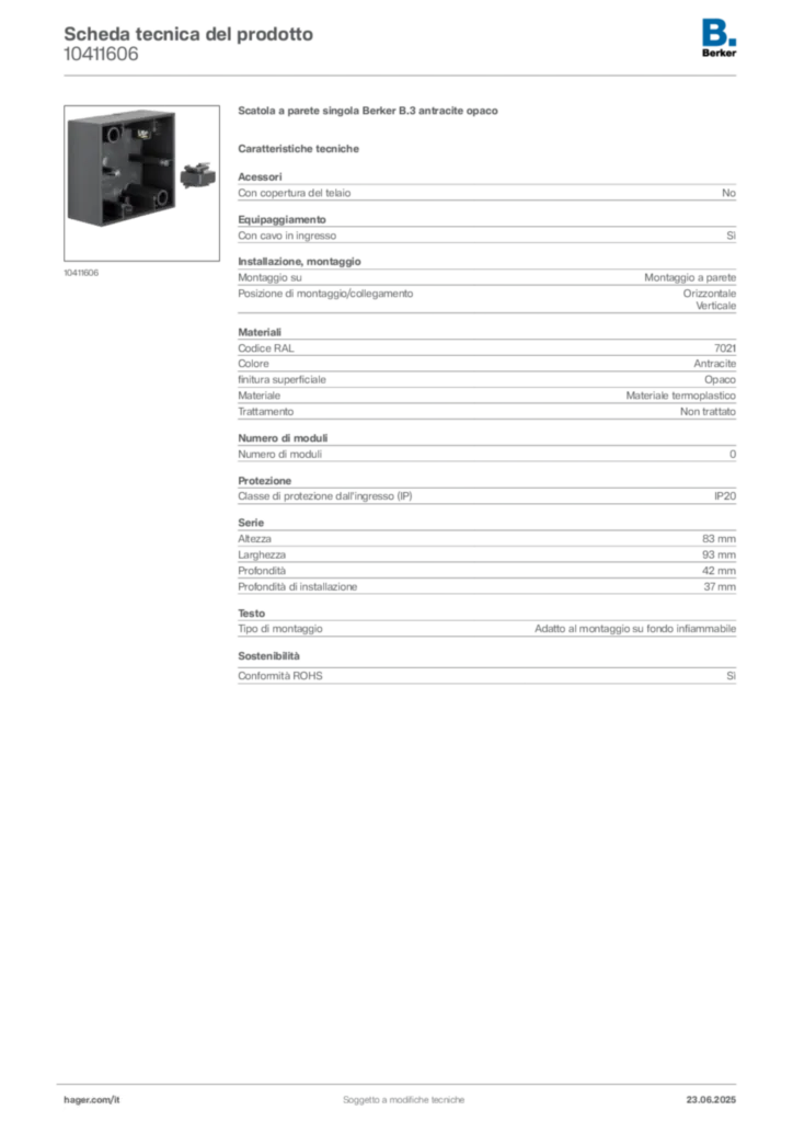 Immagine Berker Scheda tecnica del prodotto 10411606 | Hager Italia