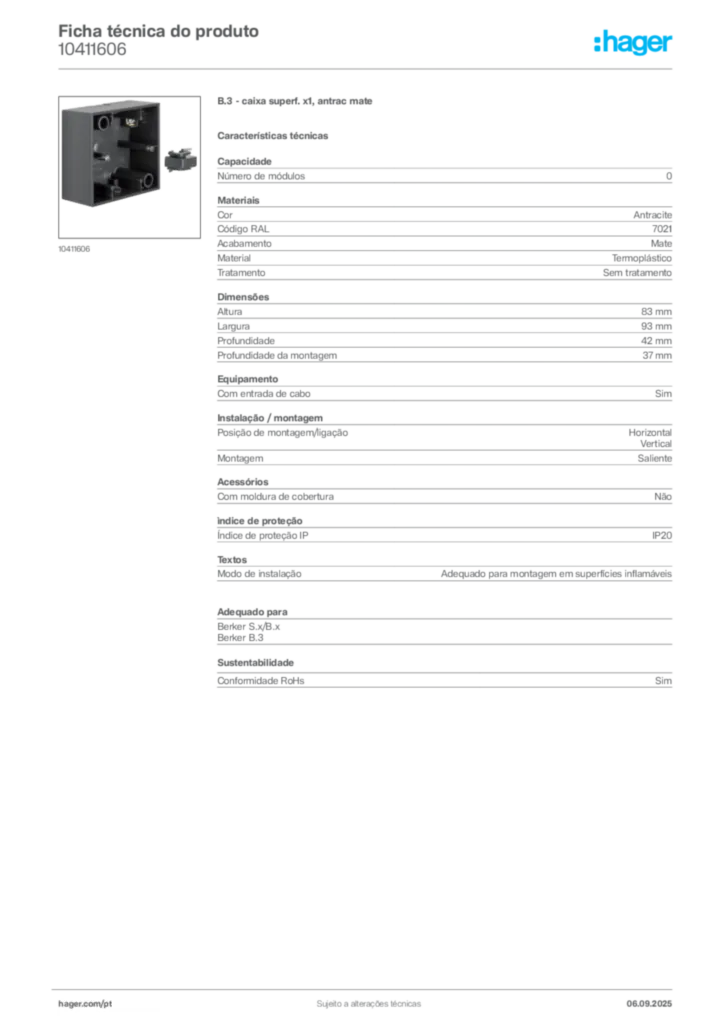 Imagem Hager Ficha técnica do produto 10411606 | Hager Portugal