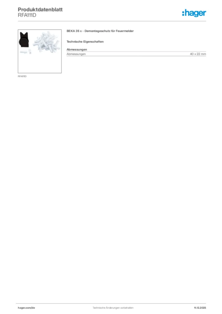 Hager Produktdatenblatt RFA111D