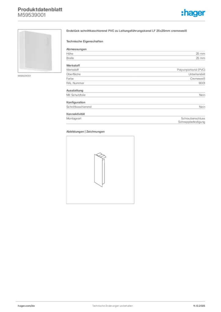 Bild Hager Produktdatenblatt M59539001 | Hager Deutschland