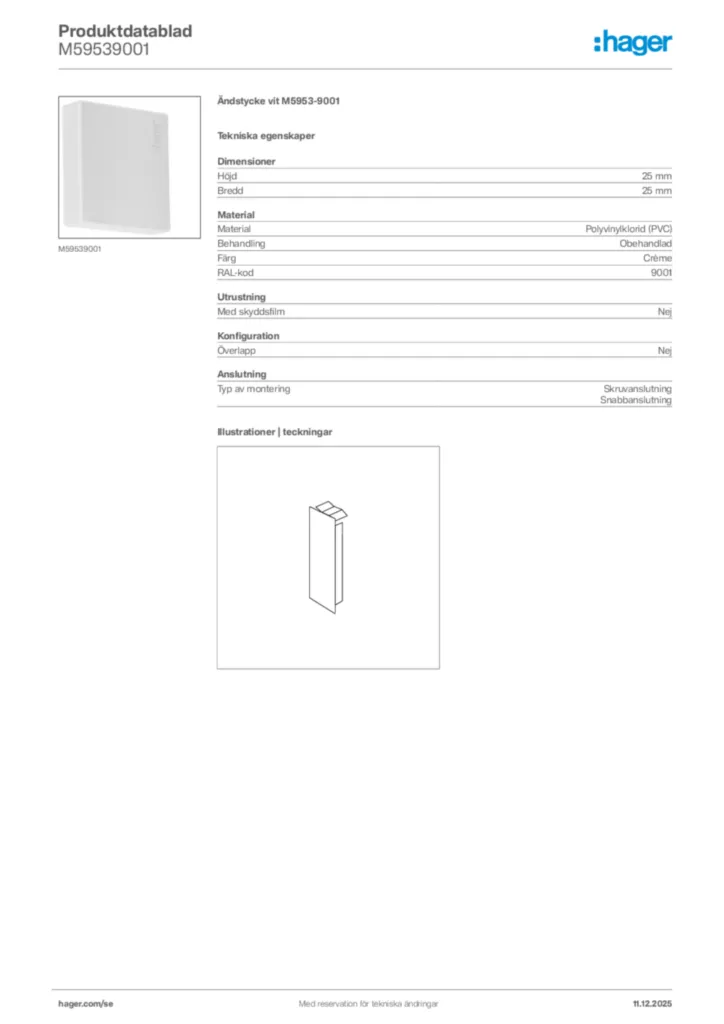 Bild Hager Produktdatablad M59539001 | Hager Sverige