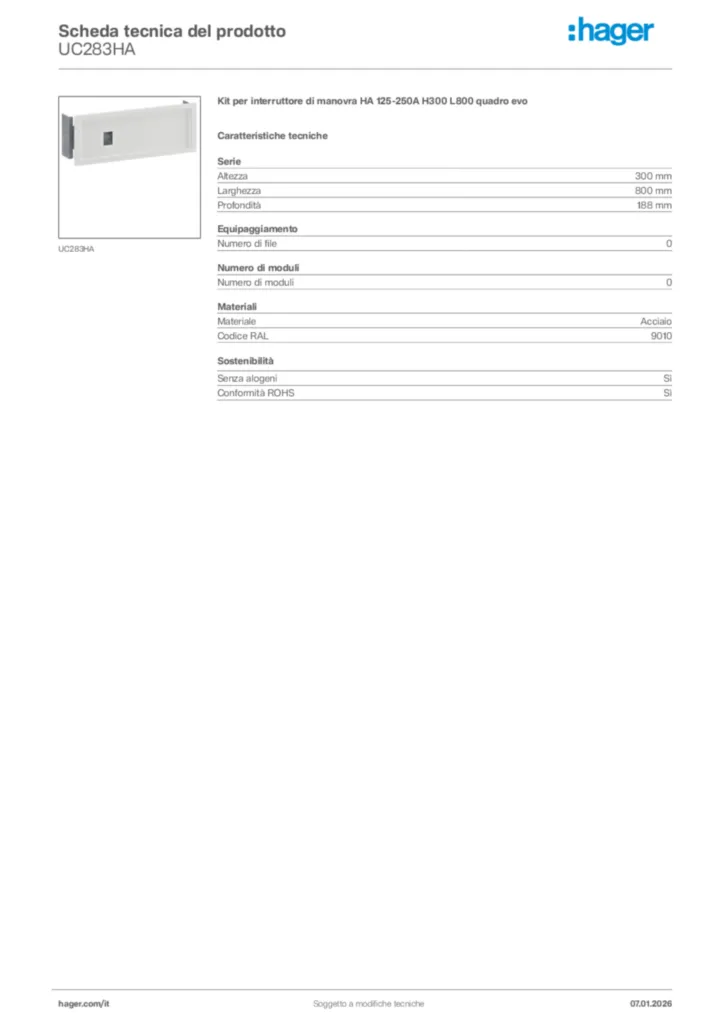 Immagine Hager Scheda tecnica del prodotto UC283HA | Hager Italia