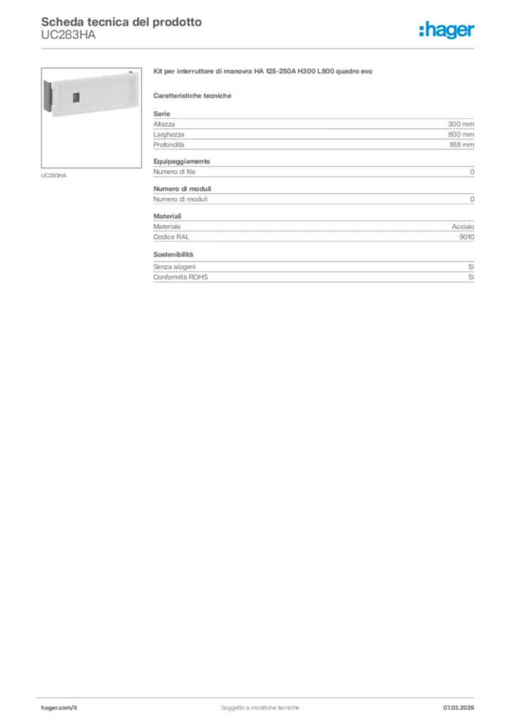 Immagine Hager Scheda tecnica del prodotto UC283HA | Hager Italia