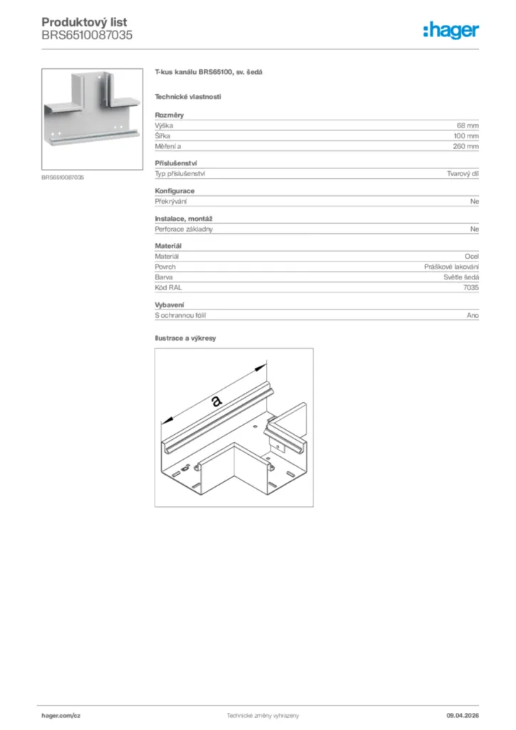 Obrázek Hager Product data sheet BRS6510087035 | Hager