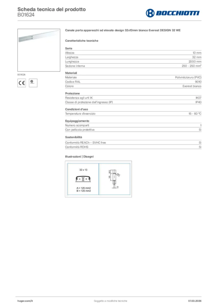 Immagine Bocchiotti Scheda tecnica del prodotto B01624 | Hager Italia