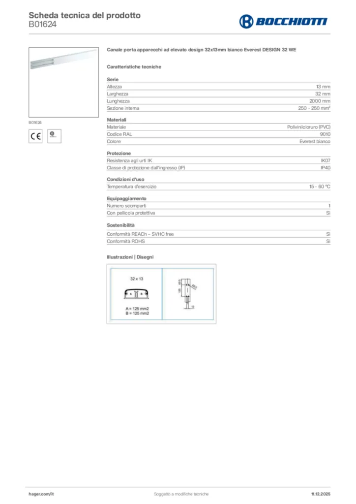 Immagine Bocchiotti Scheda tecnica del prodotto B01624 | Hager Italia