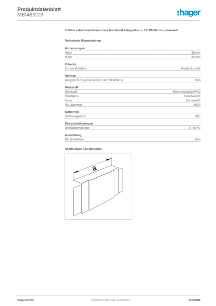 Bild Hager Produktdatenblatt M61469001 | Hager Deutschland