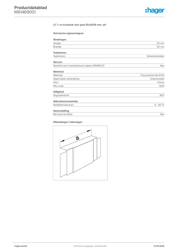 Afbeelding Hager Productdatablad M61469001 | Hager Nederland