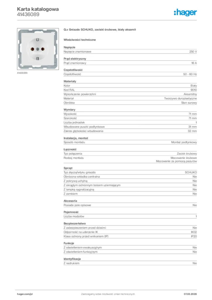 Zdjęcie Hager Karta katalogowa 41436089 | Hager Polska