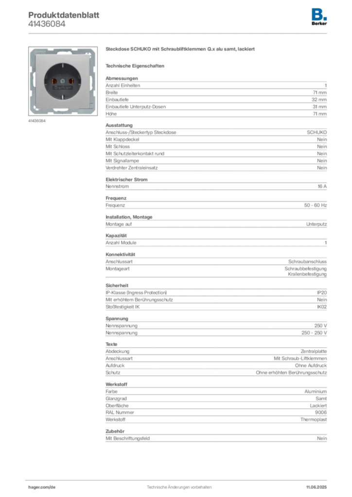 Bild Berker Produktdatenblatt 41436084 | Hager Deutschland