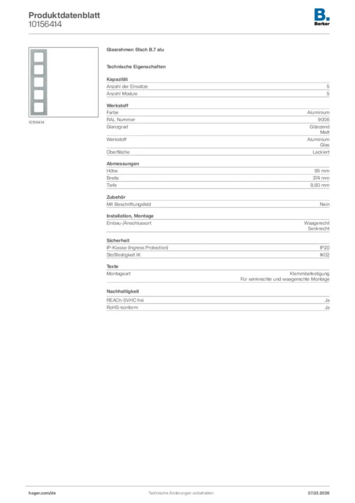 Bild Berker Produktdatenblatt 10156414 | Hager Deutschland